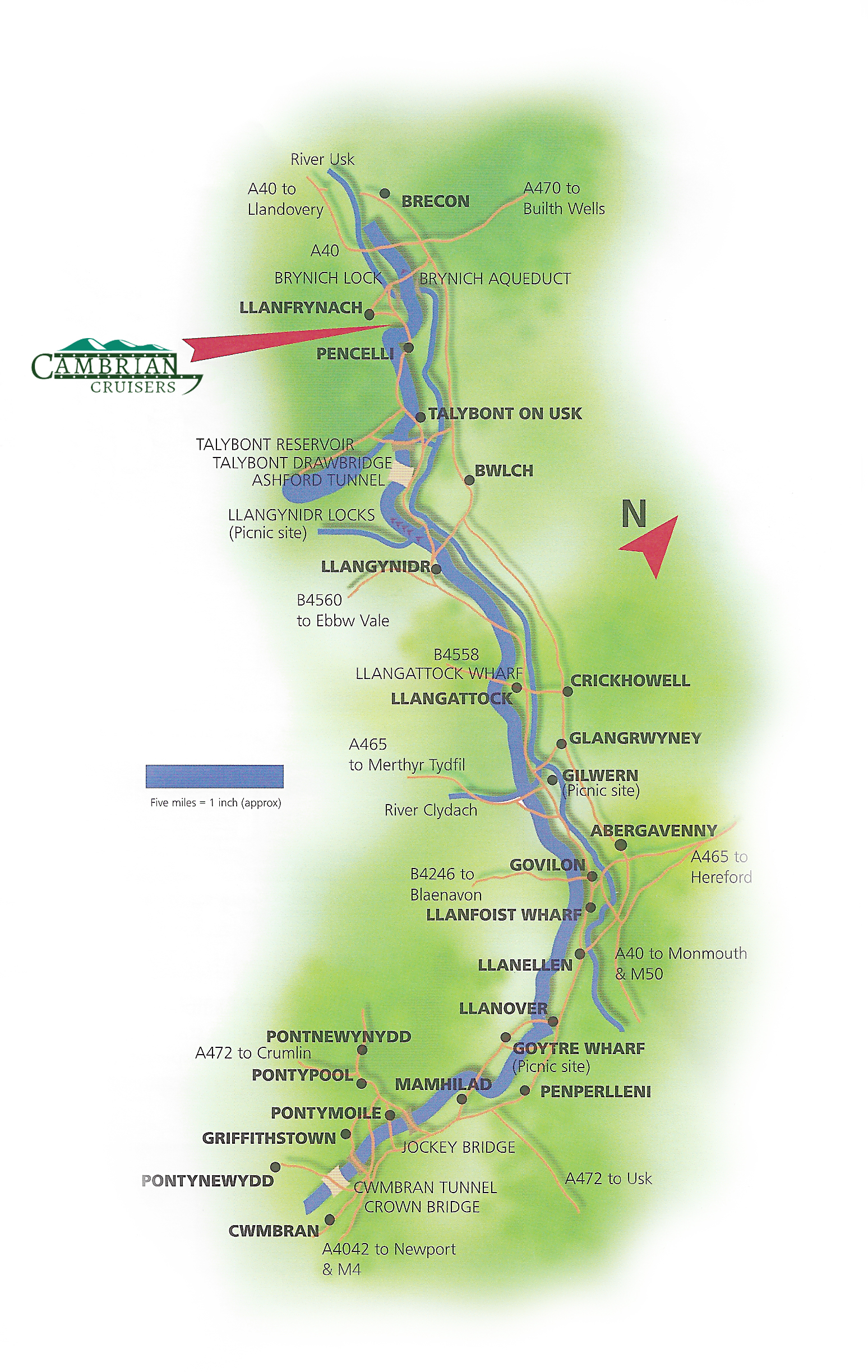 Map of the Monmouthshire and Brecon Canal, Wales